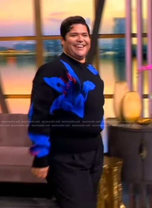 Harvey Guillen's black floral print sweater on The View