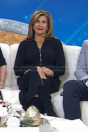 Hoda's black zip front ribbed dress on Today