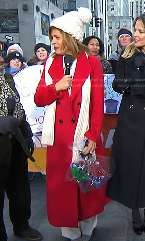 Hoda's red double breasted wool coat on Today