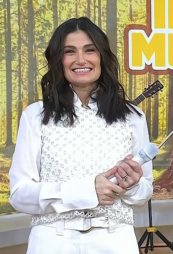 Idina Menzel's white embellished embroidered top on Today