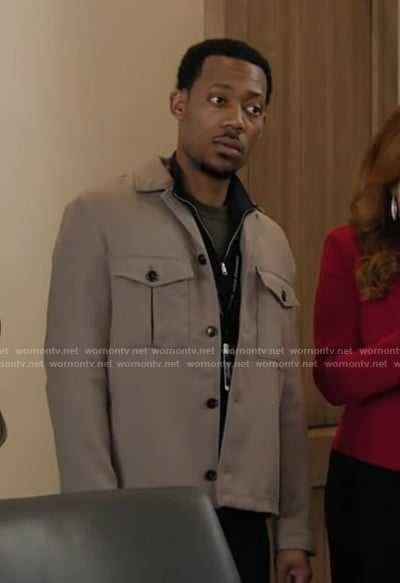 Greg's gray collard jacket on Abbott Elementary