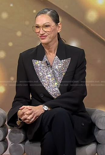 Jenna Lyons's black crystal embellished collar blazer on Today