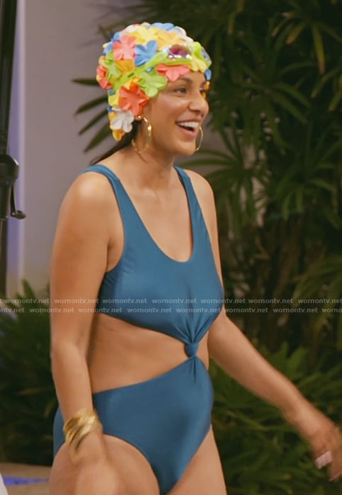Jessel's blue twist front swimsuit on The Real Housewives of New York City