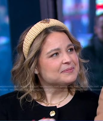 Joanna Teplin's beige crochet knit headband on Good Morning America
