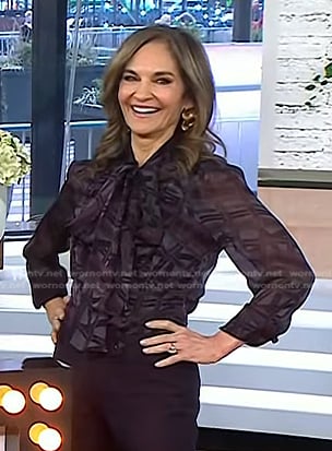 Joy's purple print tie neck blouse on Today