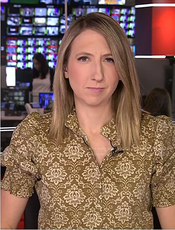 Julia Ainsley's beige floral dress on NBC News Daily