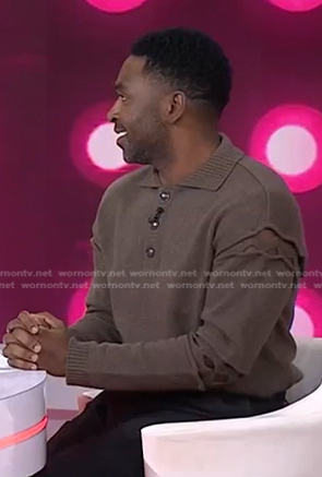 Justin's brown cutout polo sweater on Today