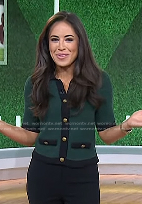 Kaylee's green contrast trim short sleeve cardigan on Today