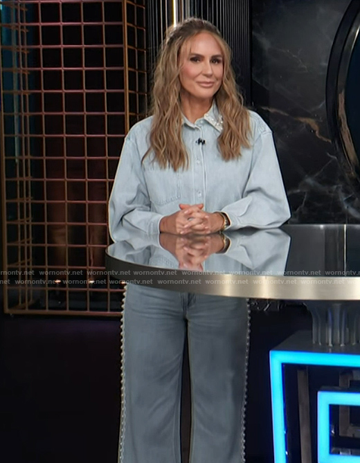 Keltie's denim pearl trim jacket and jeans on E! News