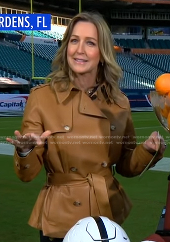 Lara's beige leather trench jacket on Good Morning America