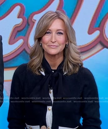 Lara's black contrast trim cardigan on Good Morning America