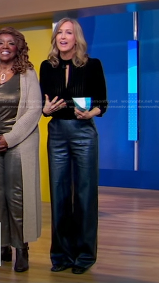 Lara's black velvet top and metallic pants on Good Morning America