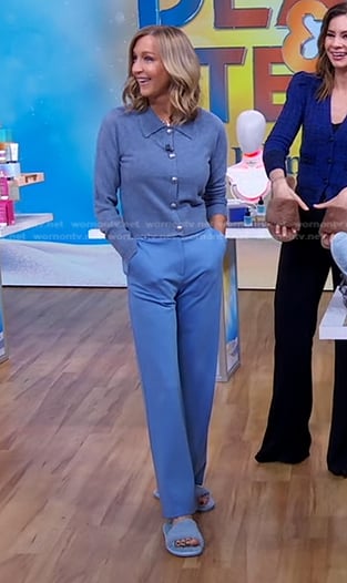 Lara's blue cardigan on Good Morning America
