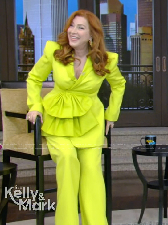 Lisa Ann Walter's yellow bow front blazer and pants on Live with Kelly and Mark