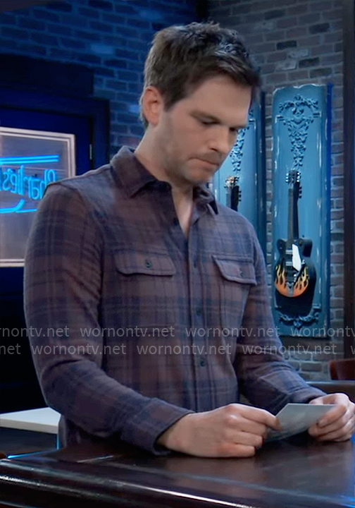 Lucas's brown and blue plaid shirt on General Hospital