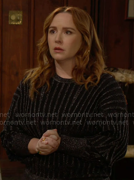 Mariah's black metallic striped sweater on The Young and the Restless