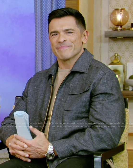 Mark's gray zip front jacket on Live with Kelly and Mark