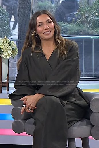 Melissa Garcia's grey wrap top and pants on Today