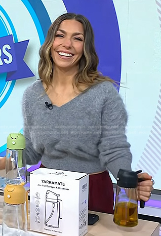 Melissa Garcia's grey mohair sweater and red pants on Today