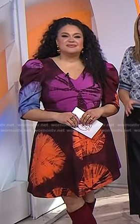 Michelle Buteau's tie dye puff sleeve dress on Today