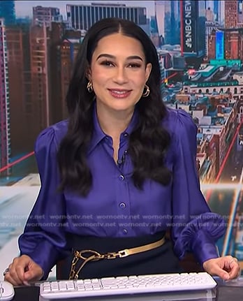 Morgan's purple button down blouse on NBC News Daily