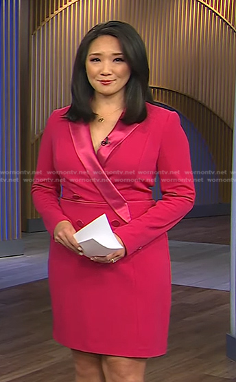 Nancy Chen's pink blazer dress on CBS Evening News