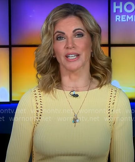 Natalie Morales' yellow crochet detail dress on CBS Mornings