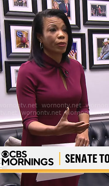 Nikole Killion's purple twisted keyhole dress on CBS Mornings