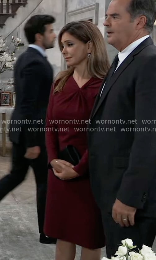 Olivia's burgundy gathered dress on General Hospital