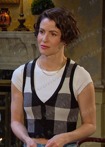 Sarah's black check knit vest on Days of our Lives