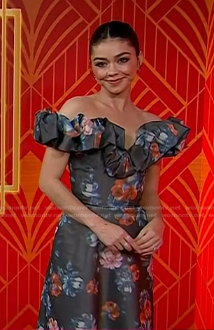 Sarah Hyland's black floral off-shoulder dress on Today