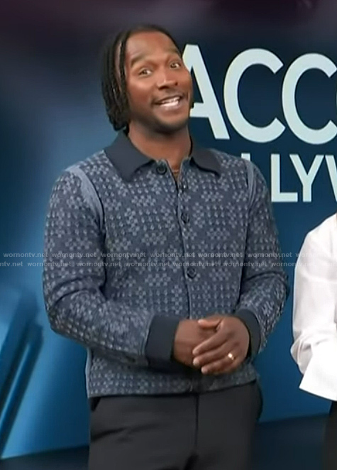 Scott's blue knit cardigan on Access Hollywood