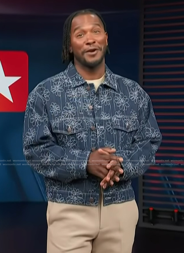 Scott's floral print denim jacket on Access Hollywood
