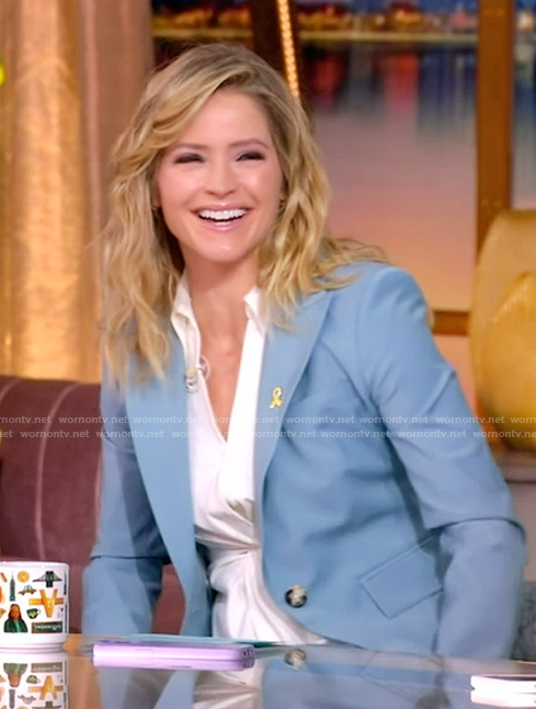 Sara's blue blazer and twist front blouse on The View