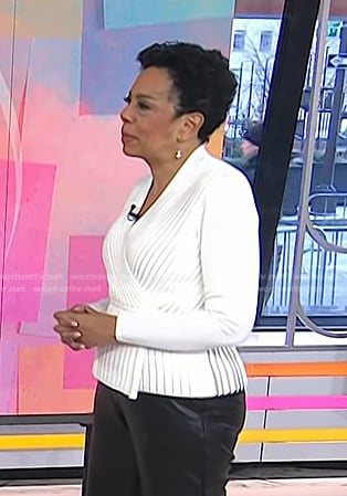 Sharon Epperson's white pleated wrap top on Today