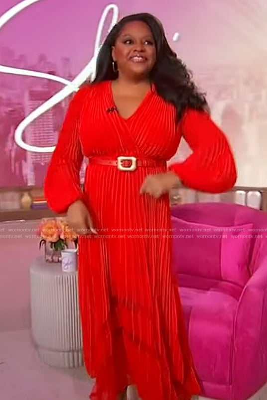 Sherri's red pleated maxi dress on Sherri