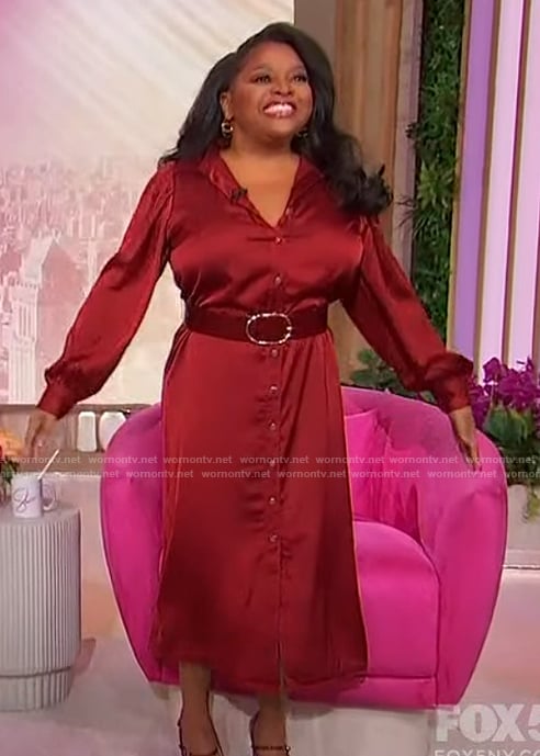 Sherri's red satin shirtdress on Sherri