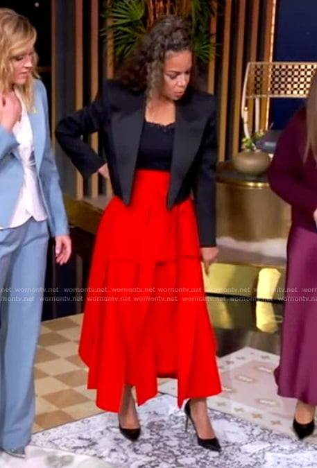 Sunny's cropped black blazer and red ruffle skirt on The View