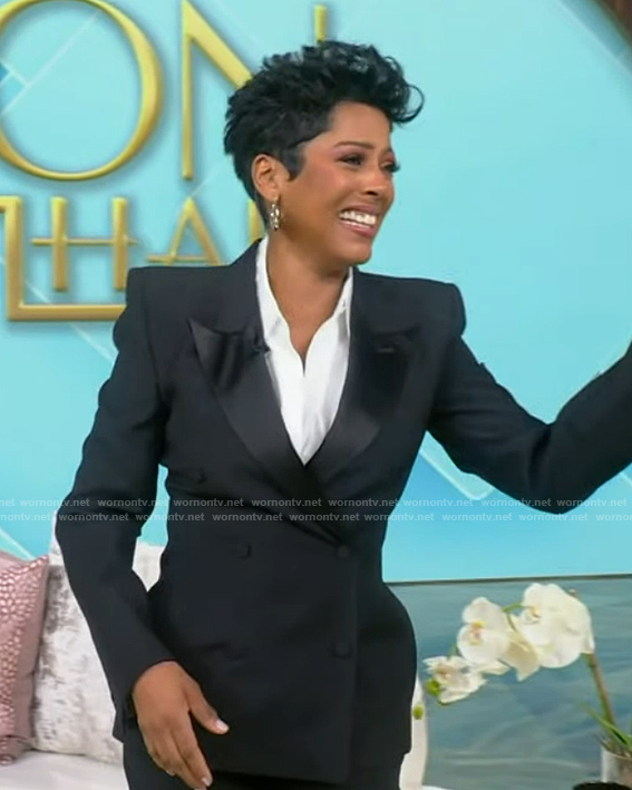 Tamron's black double breasted blazer on Tamron Hall Show
