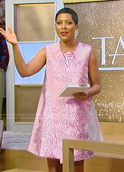 Tamron's pink metallic mini dress on Tamron Hall Show
