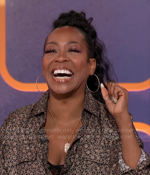 Tichina Arnold's floral print jumsuit on Hollywood Squares