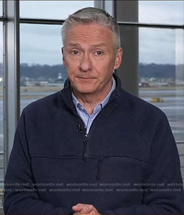 Tom Costello's navy half-zip fleece sweater on Today