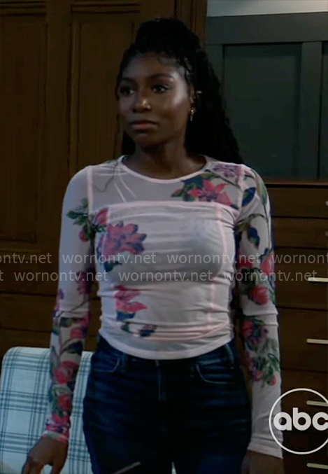 Trina's floral mesh top on General Hospital