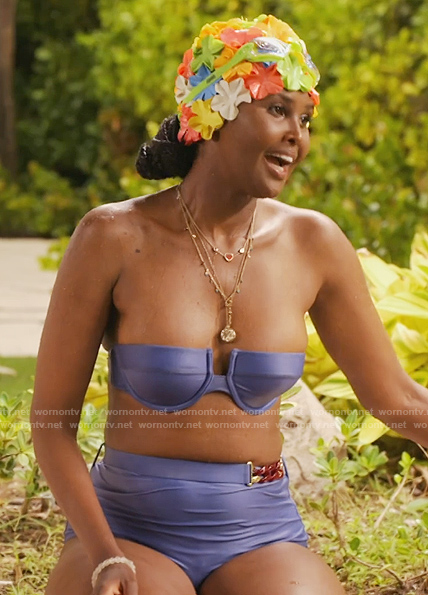 Ubah's blue bikini top and bottoms on The Real Housewives of New York City