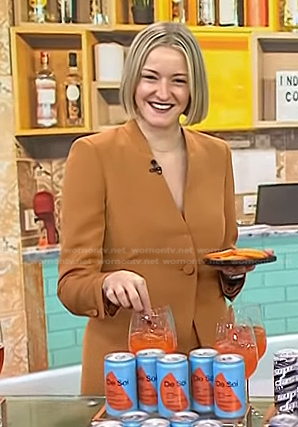 Vanessa Price's camel lapelless blazer and pants on Today