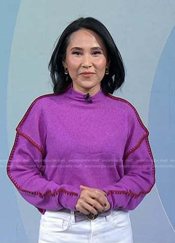 Vicky's purple stitch trim sweater on Today