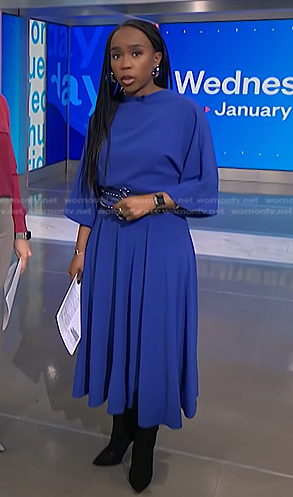Zinhle's blue midi dress and belt on NBC News Daily