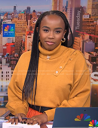 Zinhle's orange turtleneck sweater on NBC News Daily