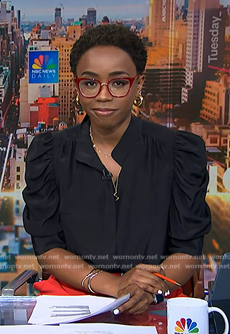 Zinhle's black puff sleeve top on NBC News Daily