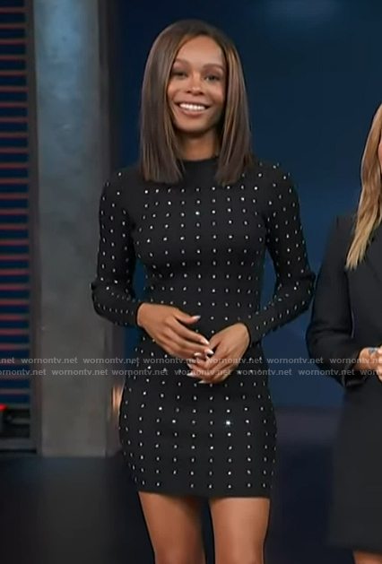 Zuri's black rhinestone embellished dress on Access Hollywood